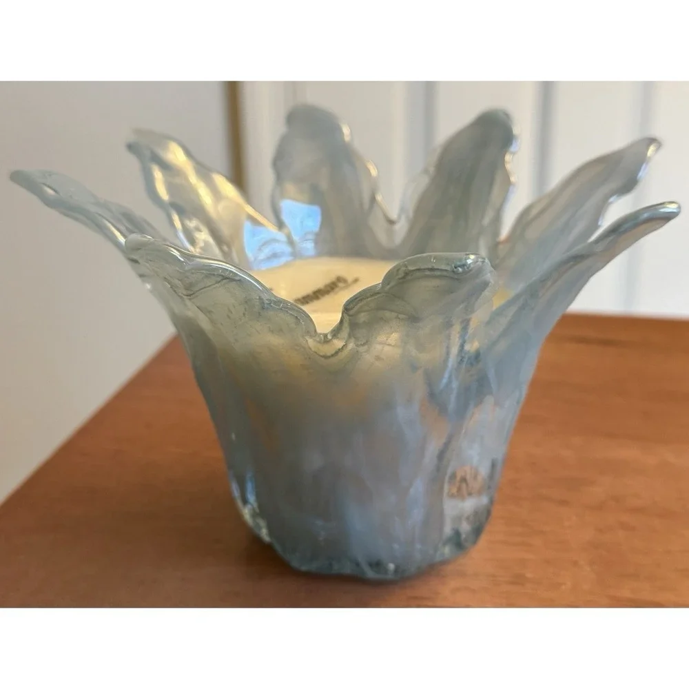 VTG Murano Italian Art Glass Tammaro 8 Pedal‎ Blue Swirl Scented Candle Holder